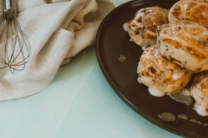 Cinnamon dessert pizza with icing drizzle