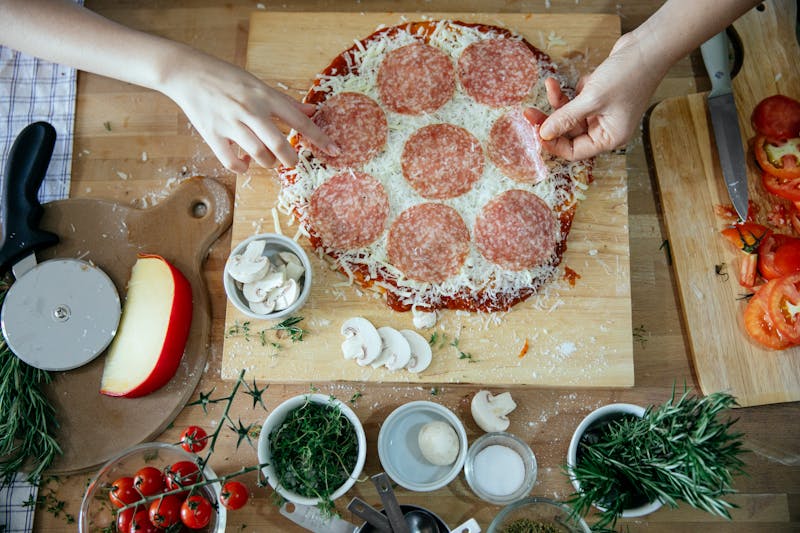 Classic Pizza Ranch pie with mozzarella and tomato sauce
